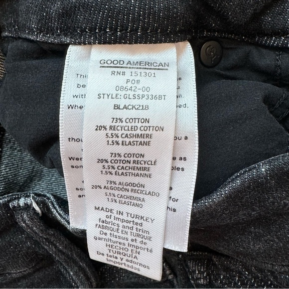 Good American Good Legs Straight Leg Split Pocket Denim Jeans Size 2/26 Black - Picture 9 of 14